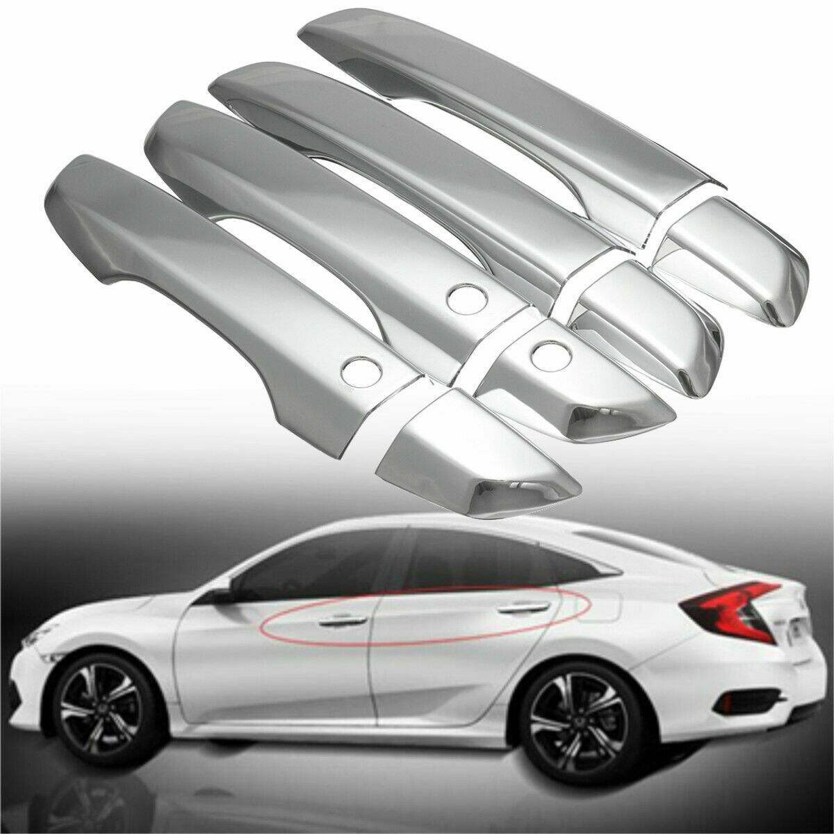 Honda Civic 2016-2021 Chrome Handle - Honda Civic X 2016,2017,2018,2019,2020,2021,2022(10th Generation) - Door Chrome Handle Covers/Door Handle Trim/Door Handle Cover